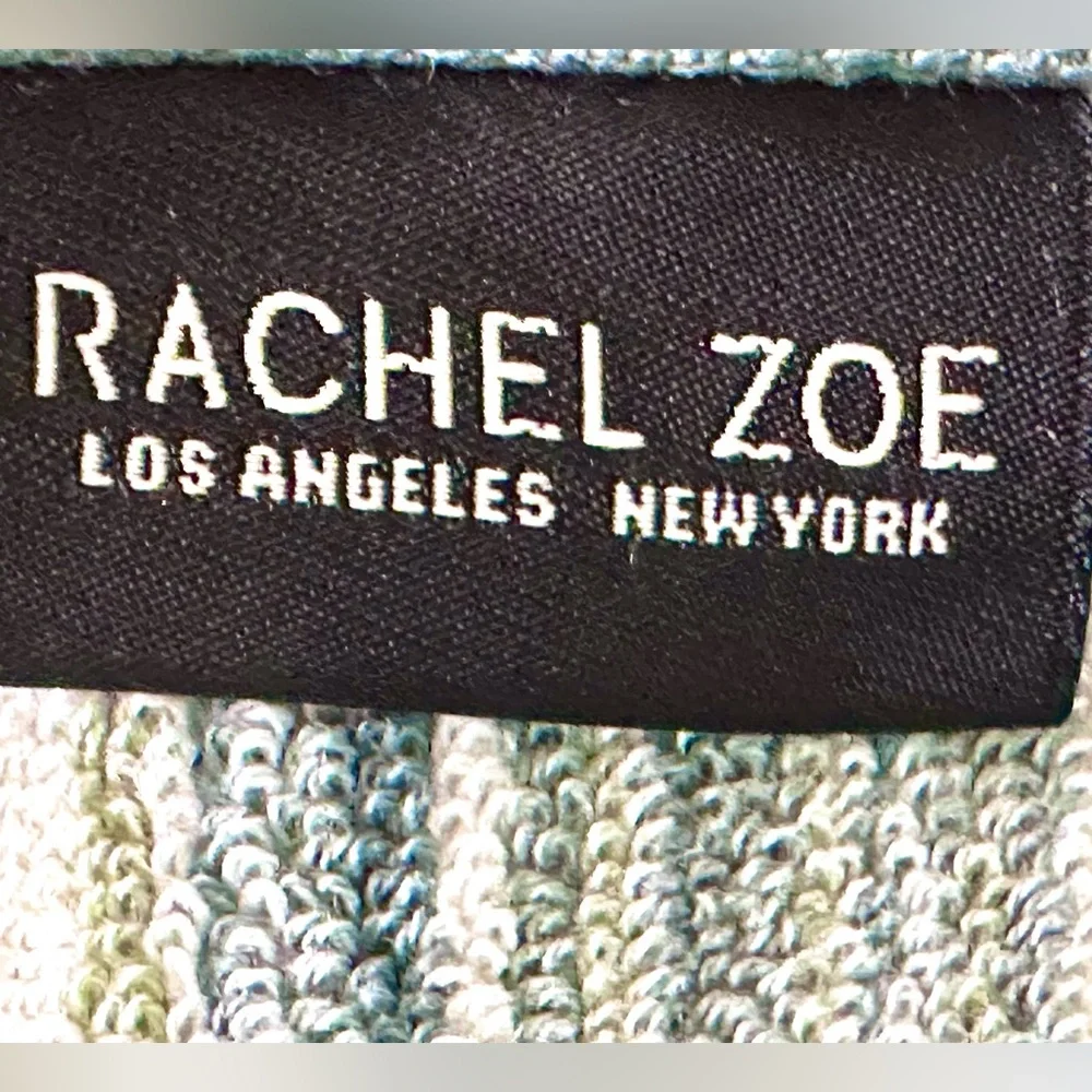 Rachel Zoe 2 Pc Cotton Bath Towels Set Grayish/ Blue & Ivory Stripes W/ Fringe